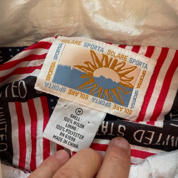 Vintage USA Flag Print Jacket By Solare Sporta M 100% Nylon Shell & Polyester Li - Picture 3 of 7
